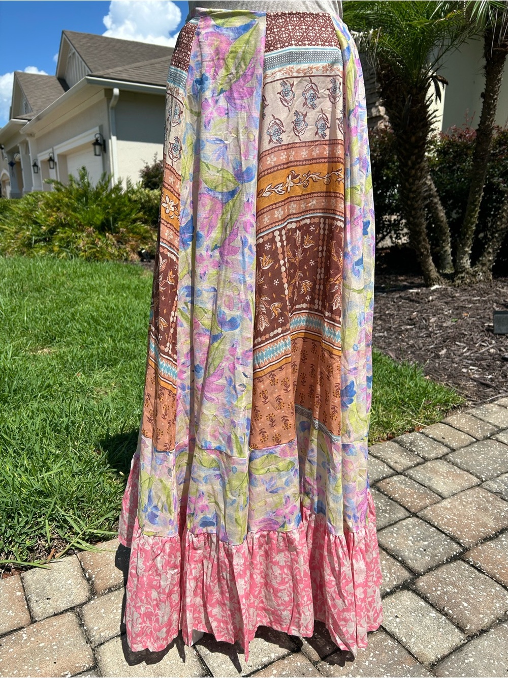 NWT🌷Free People Santa Eulalia Patchwork Printed Ruffle Hem A-Line Maxi Skirt - Picture 3 of 16